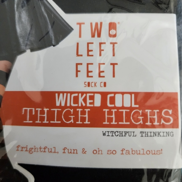 NWT Two Left Feet Wicked Cool Thigh Highs Orange Black Striped Halloween Tights - Picture 4 of 5